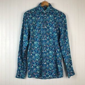 Zara Multicolor Floral Button Up Shirt Sz S Slim Fit